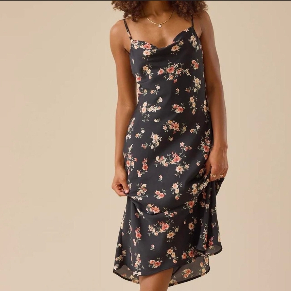 Altar'd State Dress NWOT Size L Midi Black Floral Lined Feminine Summer Cocktail